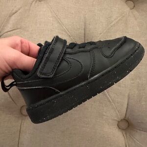 Nike Kids Black Leather Sneaker with Hook-and-Loop Strap